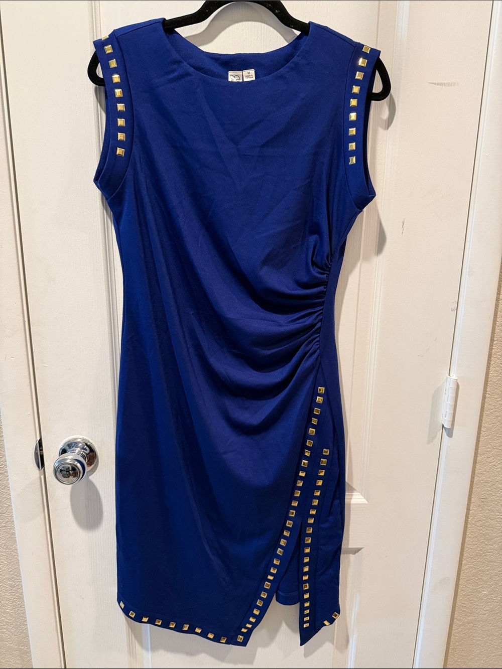 Emma & Michele Royal Blue Studded Sleeveless Midi Dress
